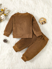 Toddler Boys Dinosaur Plush Pullover Top Pants Set