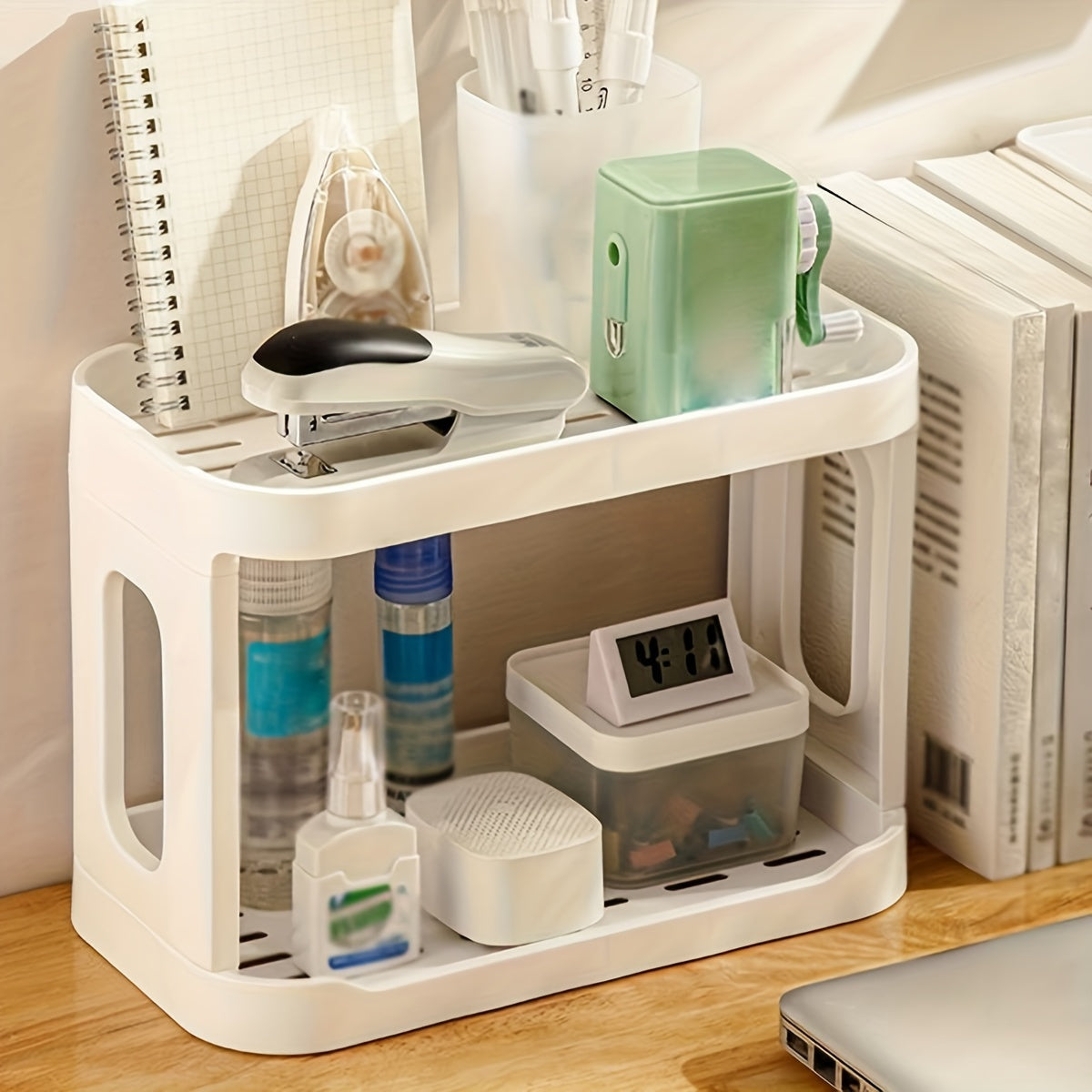 2-Tier Desktop Shelf Organizer for Office Supplies & Cosmetics