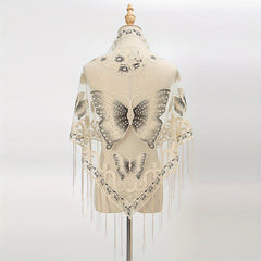 Butterfly Embroidered Tassel Shawl Triangle Scarf Lace Wrap for Party