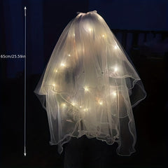 LED Luminous Head Veil Fairy Ribbon Bow Veil With Light String