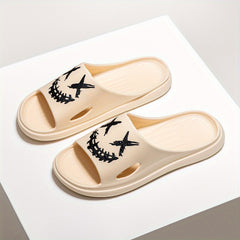Men's Smile Print Slides Casual Non Slip Slippers