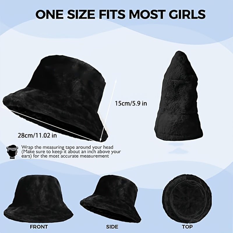 Faux Fur Winter Bucket Hat Fluffy Warm Hat Women's Furry Fisherman Cap