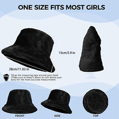 Faux Fur Winter Bucket Hat Fluffy Warm Hat Women's Furry Fisherman Cap