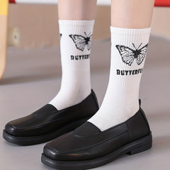 6 Pairs Butterfly Print Socks Mid Tube Women's Stockings
