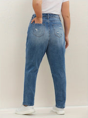 Ripped High Rise Straight Leg Jeans