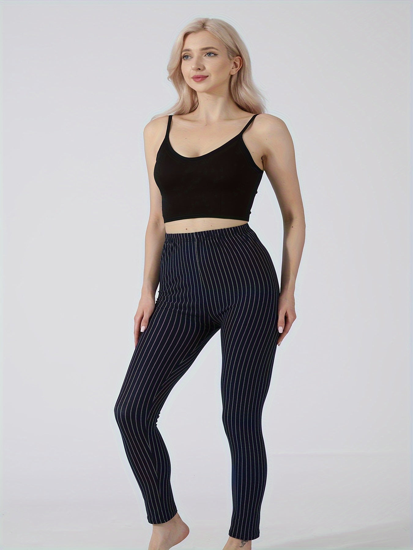 Striped Print Lounge Pants Casual Slim Elastic Waistband Womens Loungewear