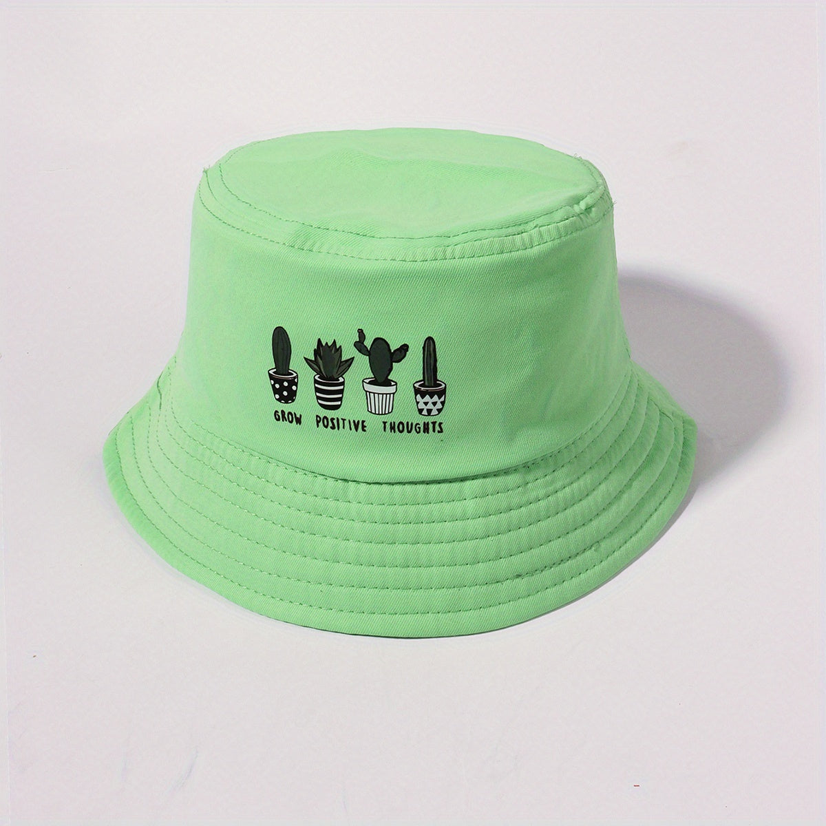 Cactus Print Bucket Hat Green Fisherman Cap Casual Basin Hat