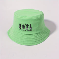 Cactus Print Bucket Hat Green Fisherman Cap Casual Basin Hat