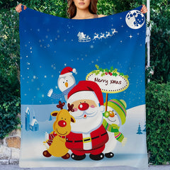 Cartoon Christmas Santa Claus Snowman Blanket Flannel Warm Blanket