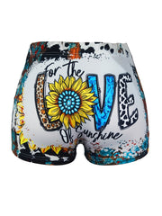 LOVE & Sunflower Print Skinny Shorts for Women