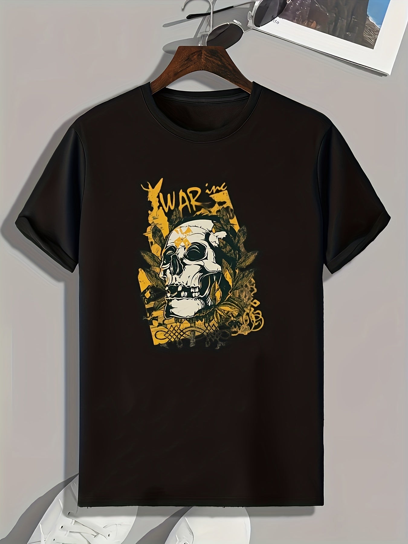 Skull Pattern Print Men's Sports T-Shirt, Outdoor Fitness Clothes