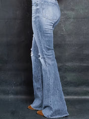Ripped High Rise Flared Leg Jeans