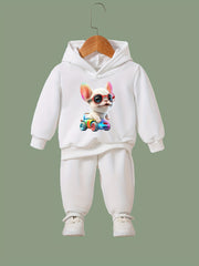 OERYUI Puppy Print Hoodies Pants Set For Kids