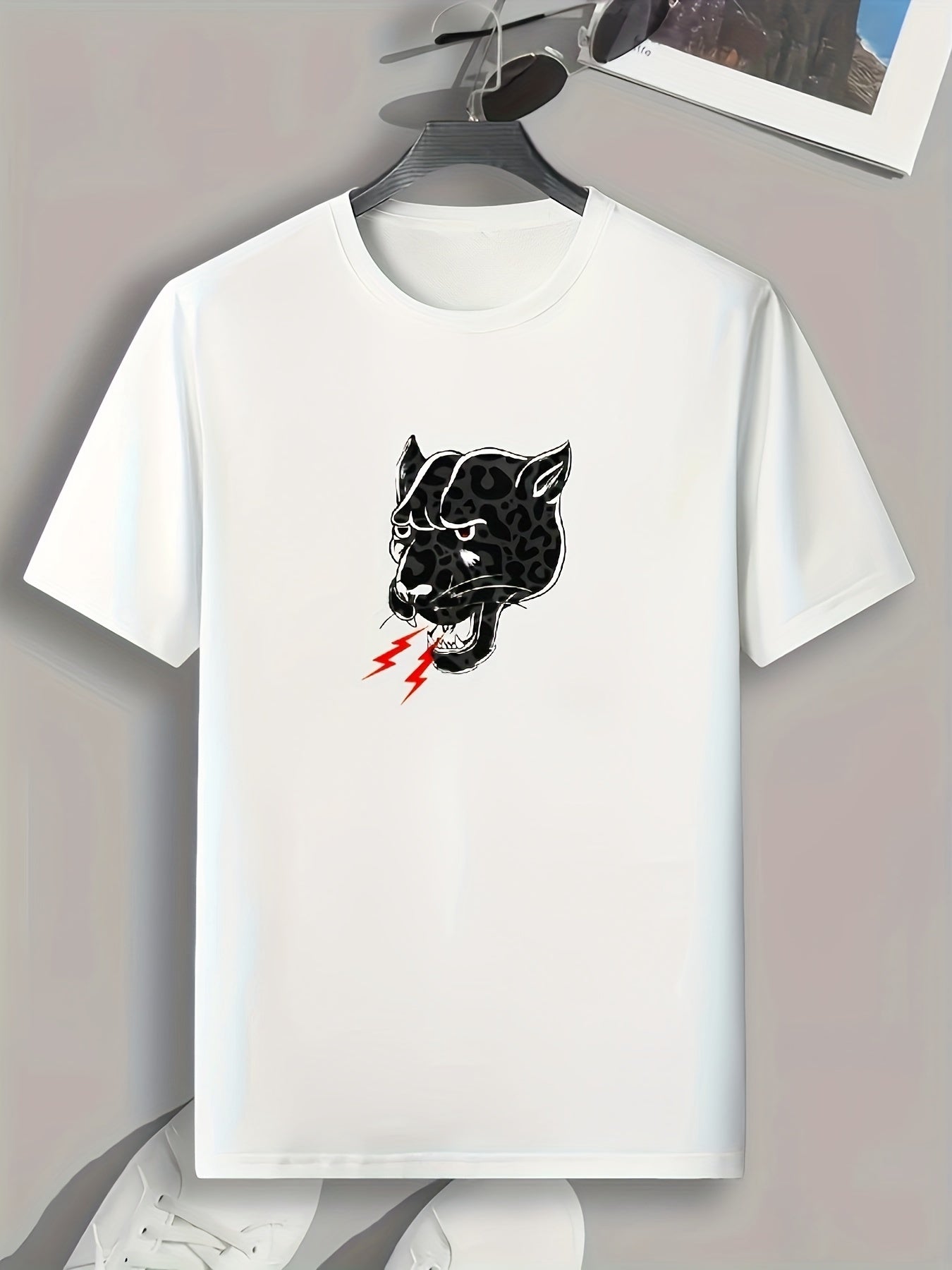 Leopard Head Print Men's Comfy T shirt Active Slightly Stretch Breathable Tee