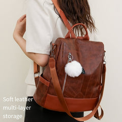 Classic Zipper Backpack Soft Leather Bag Large Capacity for Travel