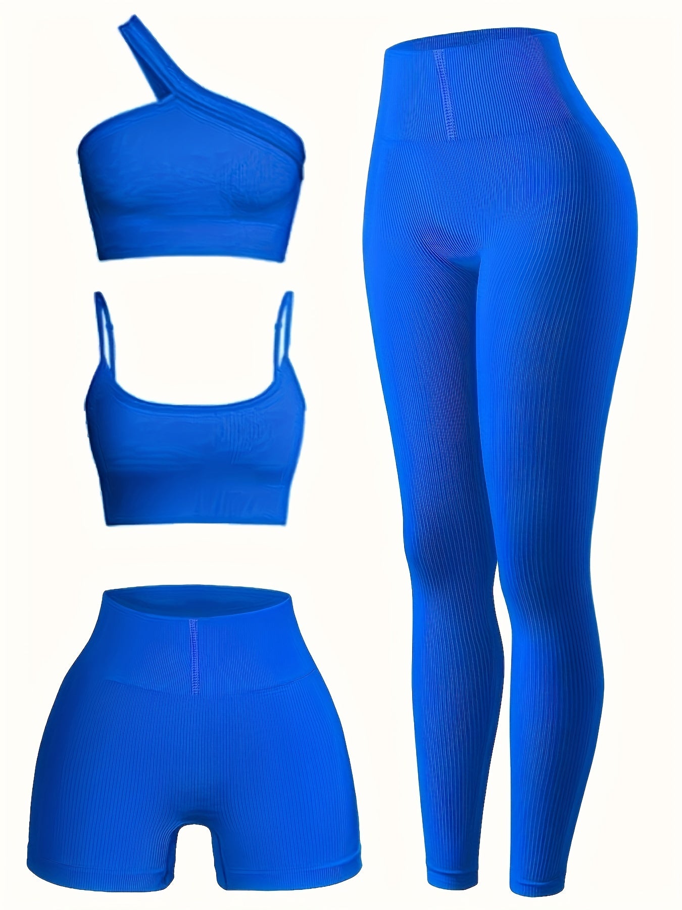 4PCS Seamless Yoga Set One Shoulder Top & High Waist Leggings and Shorts