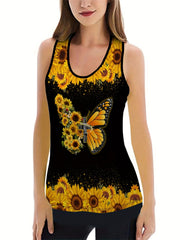 Sunflower & Butterfly Print Tank Top & Leggings Yoga Outfit Set