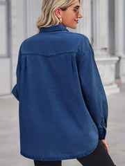 Oversized Flap Pockets Denim Jackets Long Sleeve Butt Cover Denim Coats