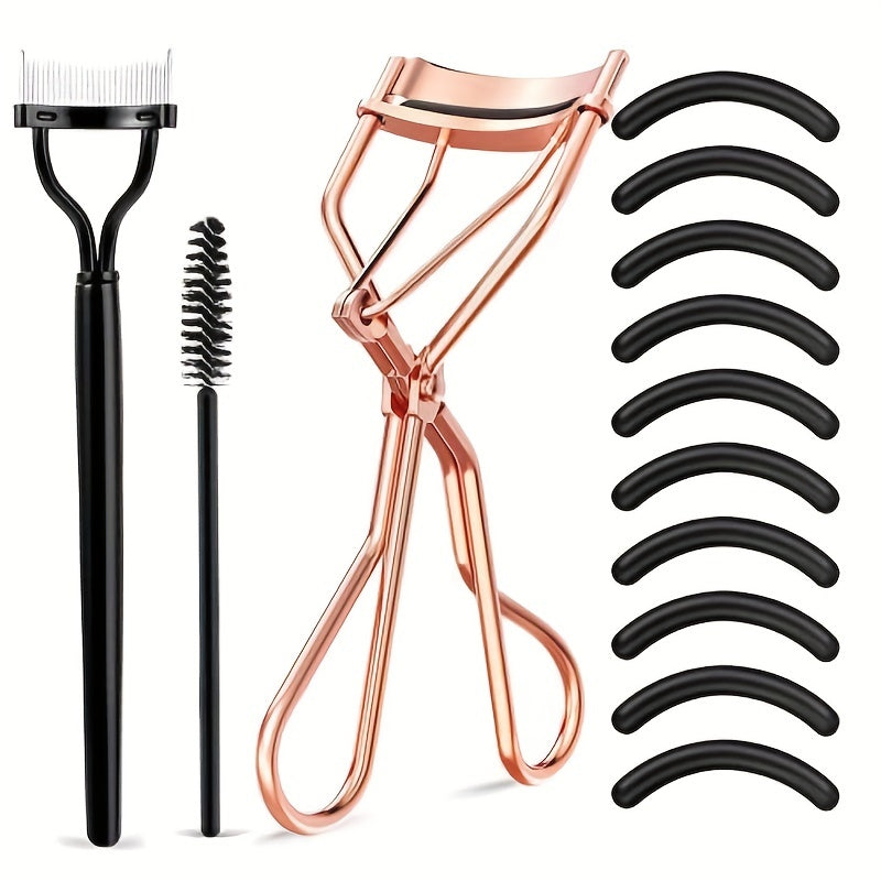 Eyelash Curler and Eyebrow Brush Kit with Silicone Refills Pads