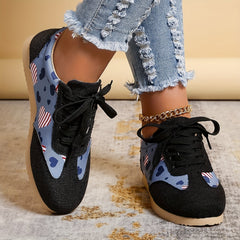 Heart Print Sneakers Lace Up Low Top Shoes Lightweight Outdoor Walking