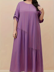 Kaftan Dress Women's Plus Solid Round Neck Asymmetrical