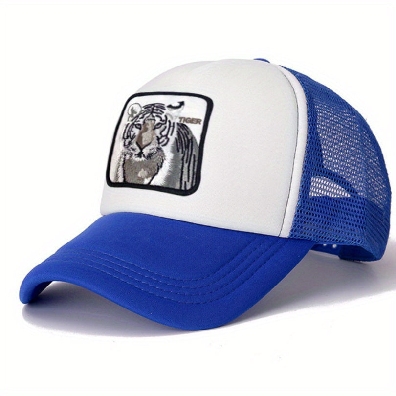 Tiger Embroidery Pattern Mesh Hat Sunshade Baseball Cap