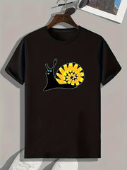 Snail Pattern Print Men's Comfy Sports T Shirt Graphic Tee