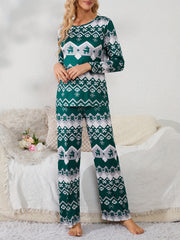 Geometric Print Pajama Set Long Sleeve Top & Pants