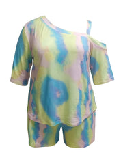Tie Dye One Shoulder Tee & Shorts Pajama Set