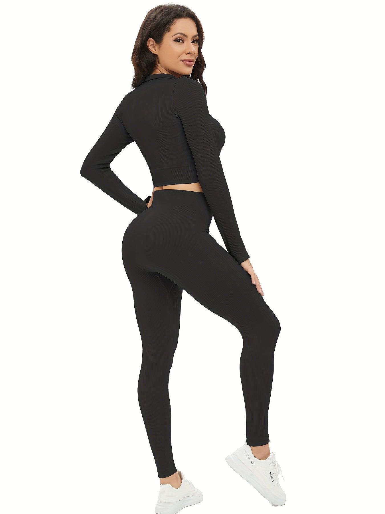 Yoga Set: Zipper Long Sleeve Top & High Stretch Leggings