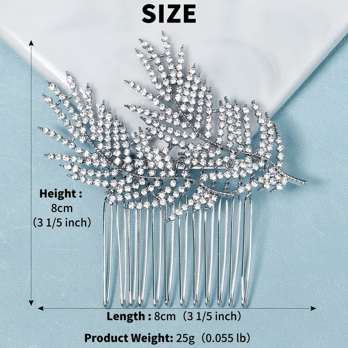 Crystal Hair Comb Silvery Rhinestones Bridal Leaf Hair Comb