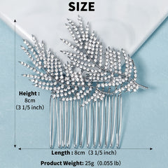 Crystal Hair Comb Silvery Rhinestones Bridal Leaf Hair Comb