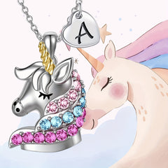 Cartoon Unicorn Letter Pendant Necklace for Girls
