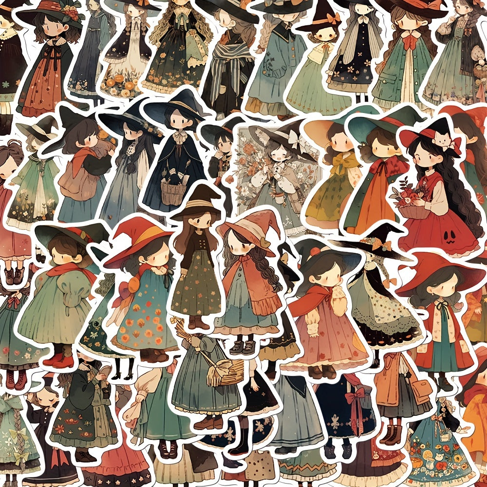 50pcs Cartoon Witch Adhesive Stickers for Laptop Water Bottle Luggage