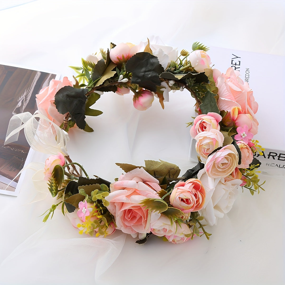 Artificial Flowers Wreath Princess Party Headband Hairb