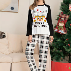 Christmas Elk Print Pajama Set Long Sleeve Top & Plaid Pants