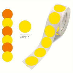 2 Rolls Orange Yellow Round Removable Stickers 500/roll