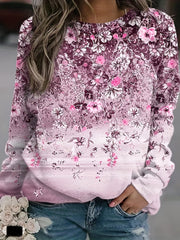 Floral Print Pullover Sweatshirt Long Sleeve Crew Neck Casual Top