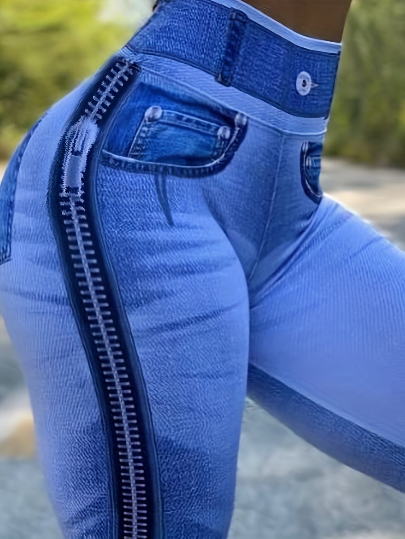 Denim Print Yoga Leggings Tummy Control High Rise High Stretch