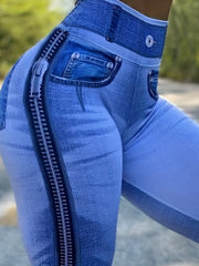 Denim Print Yoga Leggings Tummy Control High Rise High Stretch