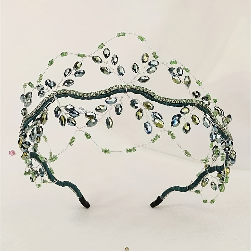Crystal Crown Hair Hoop Mesh Beaded Hairbands Wedding Bridal Tiaras