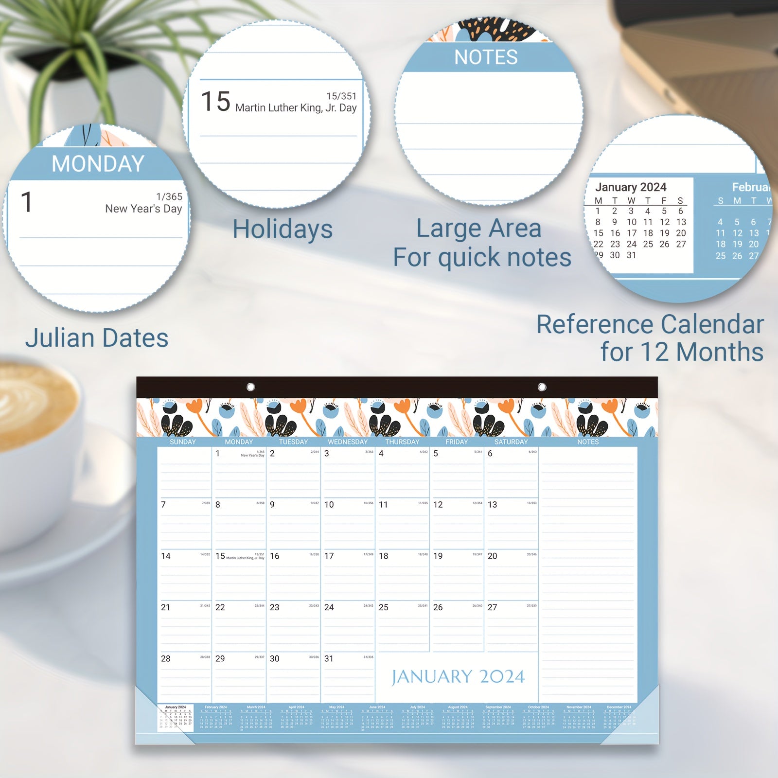2022 Monthly Wall Calendar 12-Month Jan - Dec 43x30 Twin Wire Hanging Hook