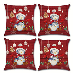 Christmas Snowman Snowflake Pillow Cover Red 4pc