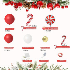 142pcs Christmas Balloon Arch Garland Kit - Red Golden Candy Cane Balloons