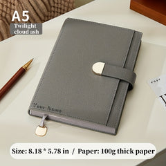 Personalized A5 Faux Leather Notebook with Golden Clasp & Name Label