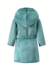 Kid's Rocket Planet Embroidery Hooded Flannel Bathrobe PJ