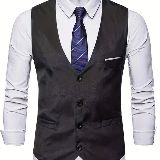 Men's V Neck Smart Suit Vest Retro Style Waistcoat for Wedding