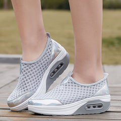 Women's Air Cushion Wedge Sneakers Breathable Mesh Slip-On Walking Shoes