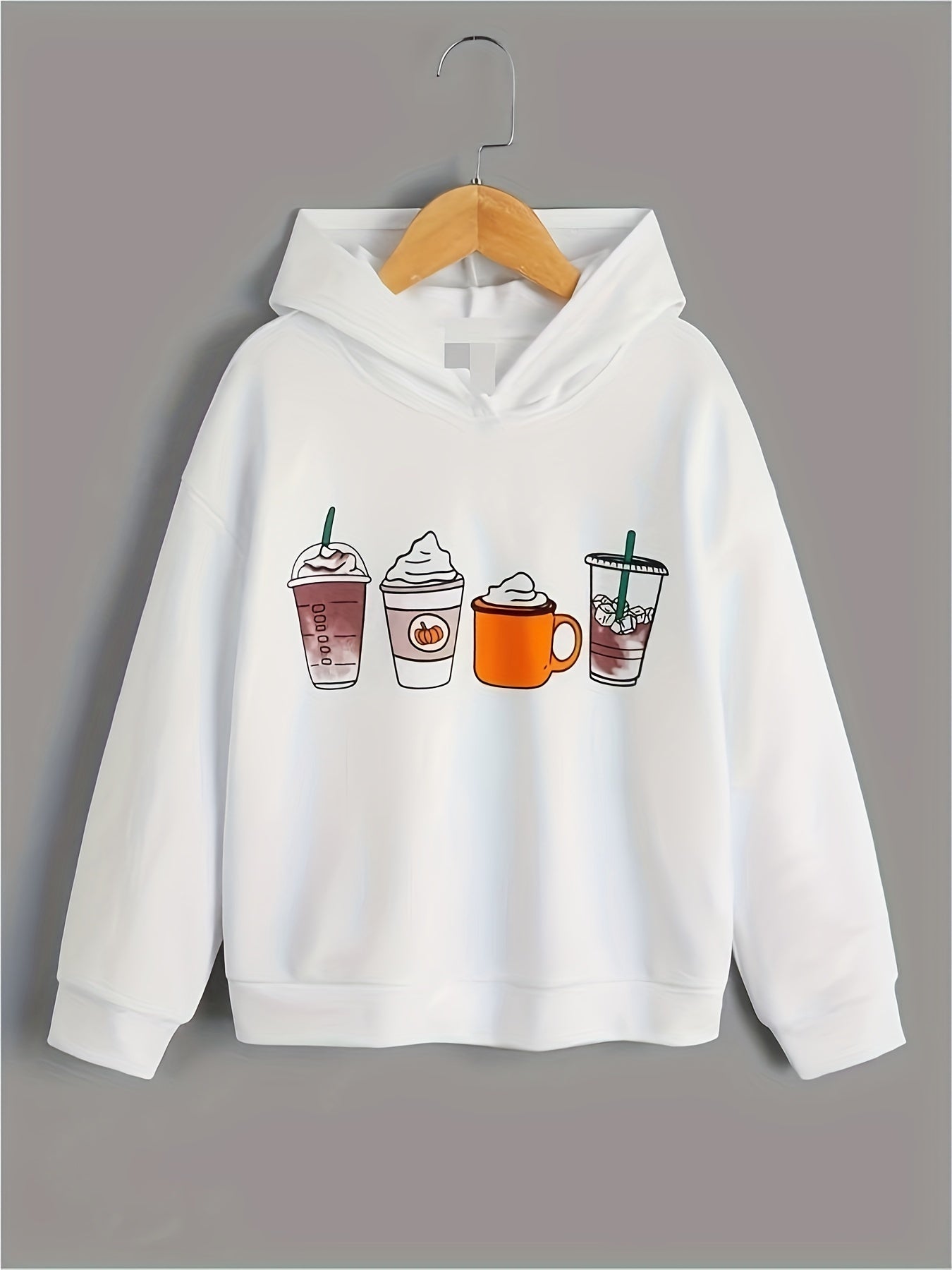 Boys Long Sleeve Hoodie Pullover Top Drinks Print Sweatshirts