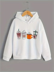 Boys Long Sleeve Hoodie Pullover Top Drinks Print Sweatshirts